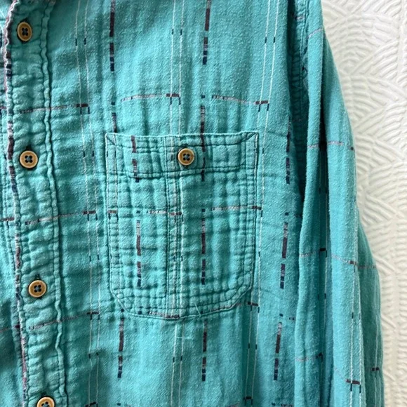 Carbon2Cobalt‎ Men's Medium Teal Plaid Long Sleeve Button Up Shirt 100% Cotton - Picture 2 of 6